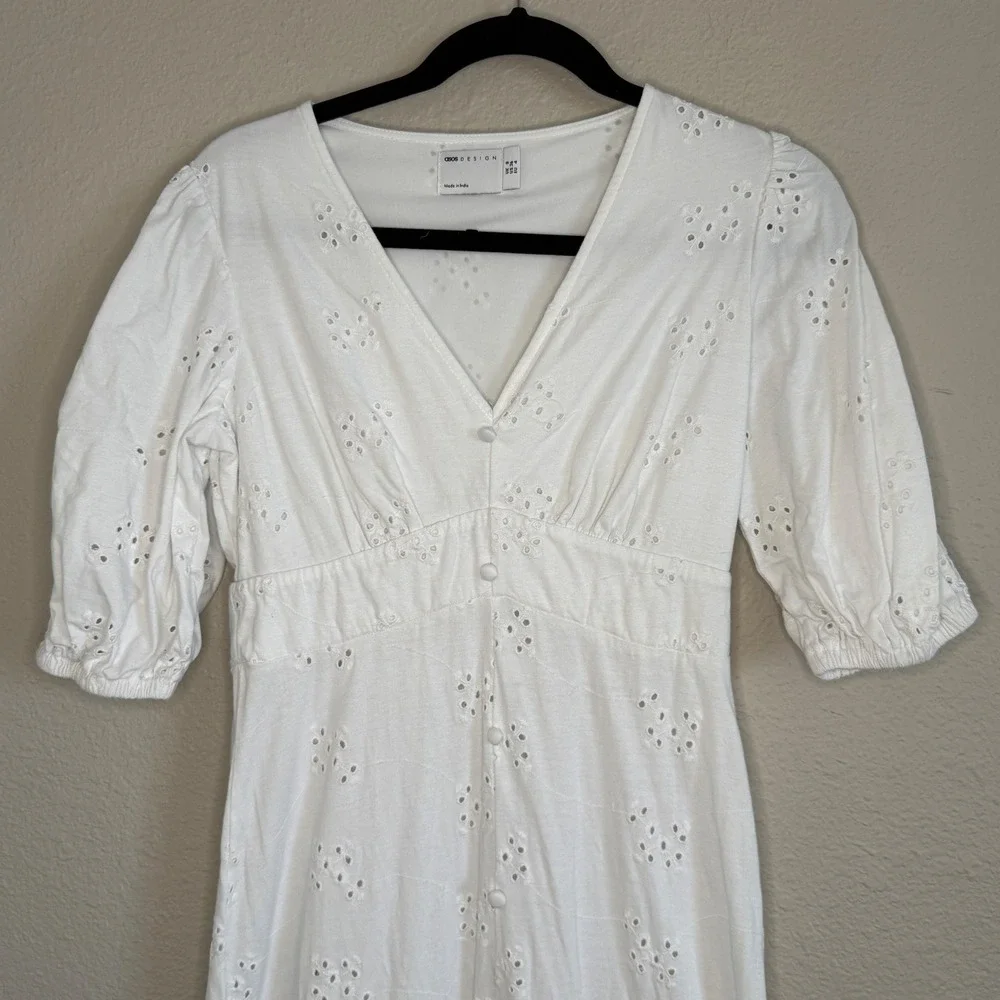 Asos Womens 4 Babydoll White Maxi Dress Eyelet Millkmaid Coquette Country Dainty - Picture 3 of 14